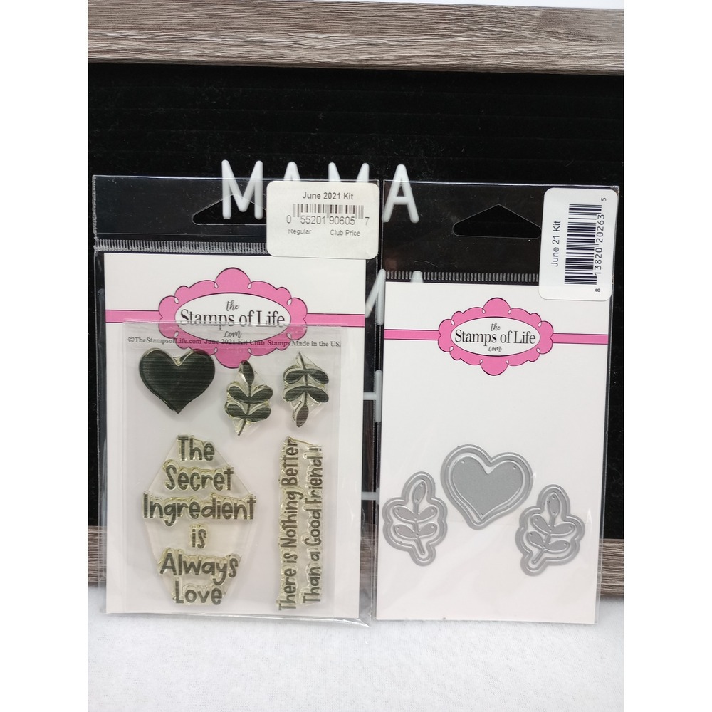 The Stamps of Life June 2021 Kit Stamps and Dies Heart Leaf Sentiments